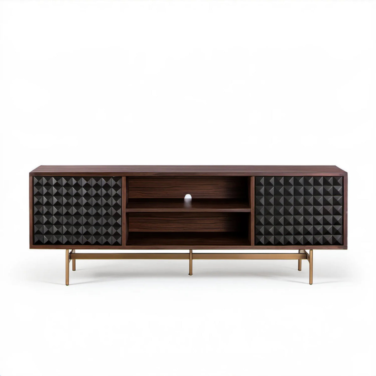 Szafka RTV z MDF i stali, brązowo-czarno-złota, 180 x 40 x 60 cm