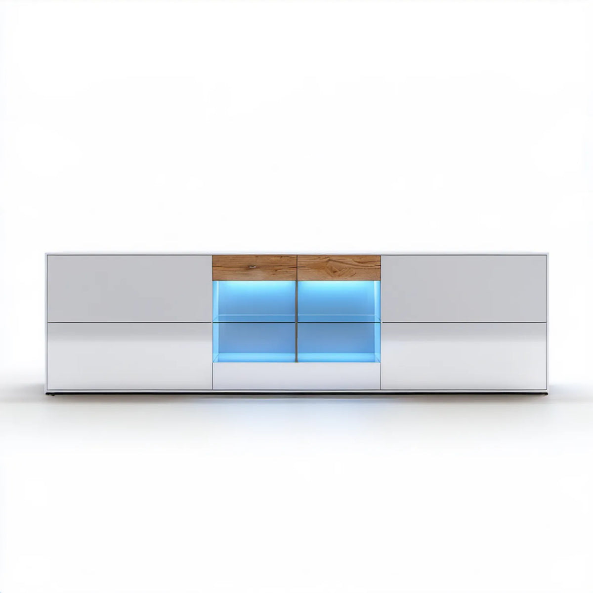 Szafka RTV z oświetleniem LED, biała/szara/dąb naturalny, 240 x 40 x 85 cm