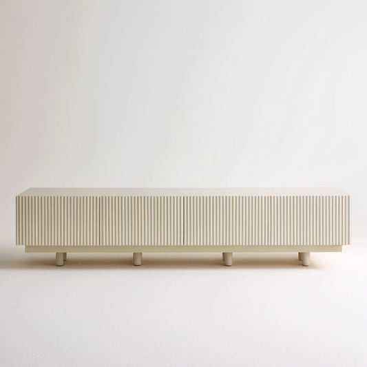 Kremowa szafka RTV z frezowanymi frontami MDF, 180 x 40 x 50 cm