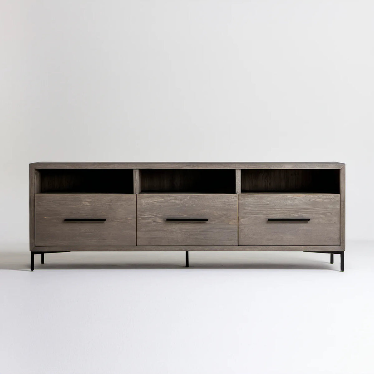 Szafka RTV z fornirem dębowym szarobrązowo-czarna, 180 x 45 x 65 cm