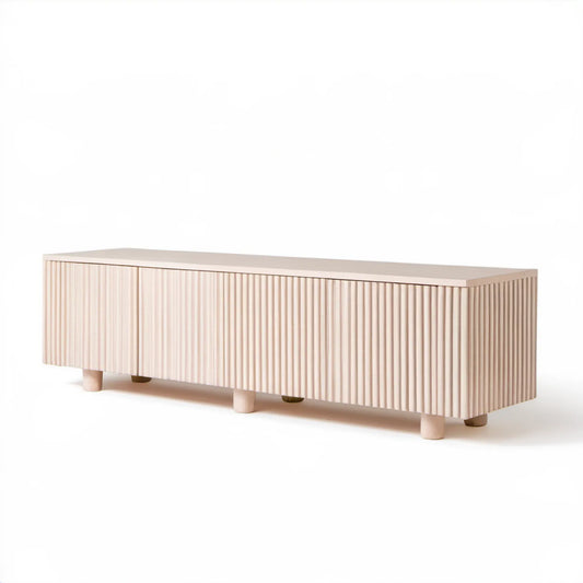 Beżowa szafka RTV z ryflowanymi frontami, 3 drzwi, MDF, 160 x 40 x 55 cm