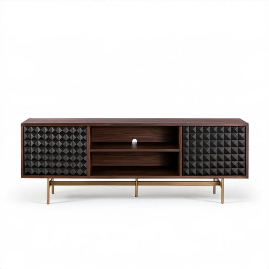 Szafka RTV z MDF i stali, brązowo-czarno-złota, 180 x 40 x 60 cm