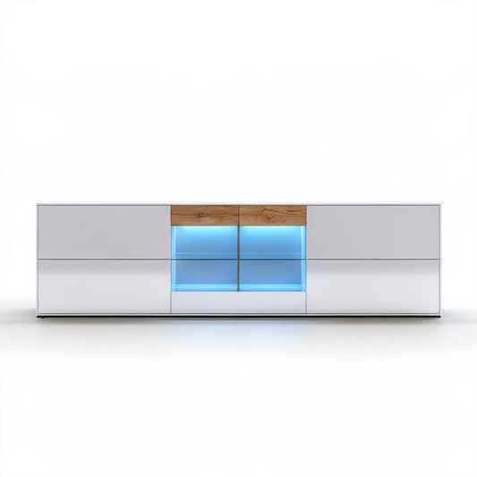 Szafka RTV z oświetleniem LED, biała/szara/dąb naturalny, 240 x 40 x 85 cm