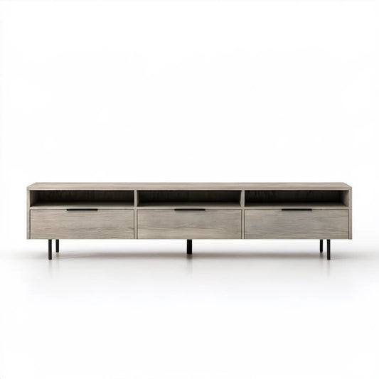 Szafka RTV z 3 szufladami, dąb szary/czarny, 180 x 40 x 55 cm